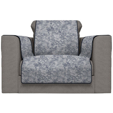 Copridivano con Copri Braccioli Seduta 60 cm in Poliestere e Cotone Blu Scuro