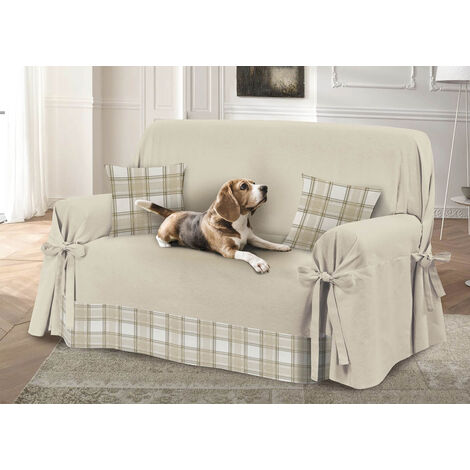 Copridivano Con Laccetti Disegno Scozia Colore Beige Modello O.B., misura3 PosticoloreScozia
