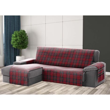Copridivano Con Penisola Antimacchia Trapuntato Modello Perth Scozzese Rosso, misura240cmcolorePerth