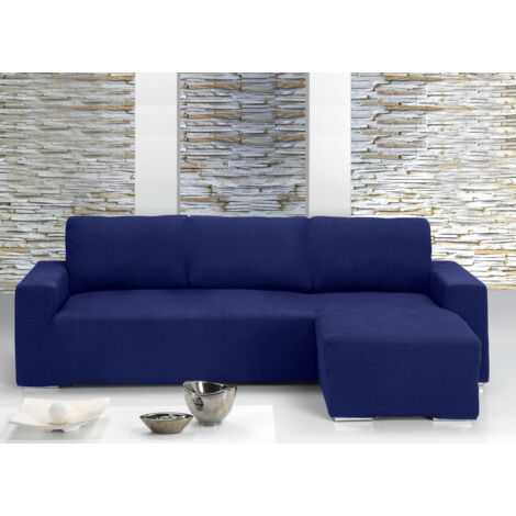 Copridivano Con Penisola Chaise Longue Tinta Unita Blu Mod Capri, misuraDestracoloreBlu