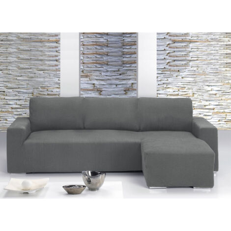 Copridivano Con Penisola Chaise Longue Tinta Unita Grigio Mod Capri, misuraSinistracoloreGrigio