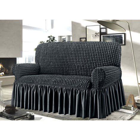 Copridivano Elasticizzato Arricciato Con Volants Tinta Unita Luxory Grigio Scuro, misura3 PosticoloreGrigio Sc