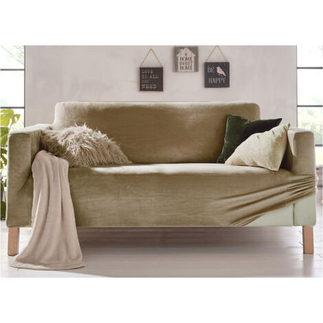 Copridivano Elasticizzato Effetto Velluto Modello Morbidissimo Colore Beige, misura4 PosticoloreBeige