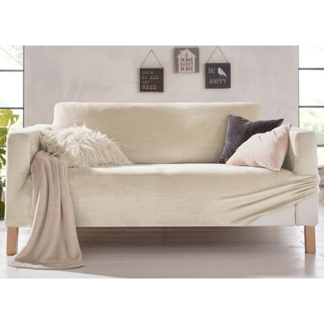 Copridivano Elasticizzato Effetto Velluto Modello Morbidissimo Colore Panna, misuraPoltronacolorePanna
