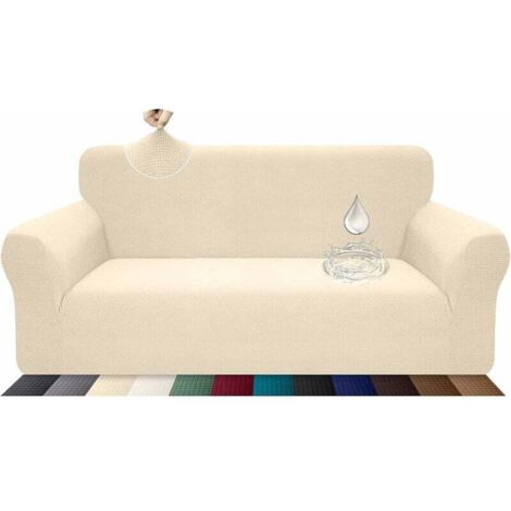 Copridivano elasticizzato, impermeabile e antigraffio per divano a 3 posti, elegante motivo con inserti in schiuma antiscivolo (divano a 3 posti, beige) - RWSofa Cover