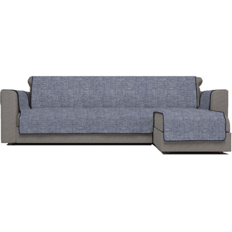 Copridivano in Poliestere con Penisola Destra Seduta 190 cm Blu Scuro
