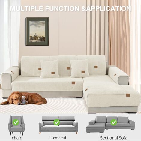 Copridivano in velluto morbido e antiscivolo (cuscini non inclusi), adatto per divani a 1, 2 o 3 posti - Adatto per divani modulari - Copridivano per mobili a L (beige, 90 x 160 cm)