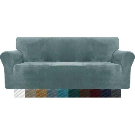 Copridivano in velluto spesso, 3 posti, super elasticizzato, antiscivolo, per cani, gatti e animali domestici, 1 pezzo, copridivano elastico in peluche (3 posti, grigio blu)