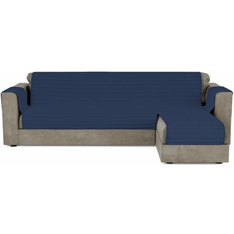 Copridivano Trapuntato con Penisola Destra Seduta 190 cm in Microfibra Blu Scuro
