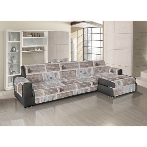 Copridivano Trapuntato Per Divani Con Penisola Disegno Shabby Love, misura280-285 cmcoloreRosso