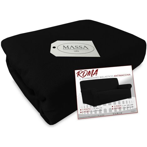 COPRIDIVANO Universale elasticizzato ROMA antimacchia NERO 4 POSTI da cm. 180 a 270