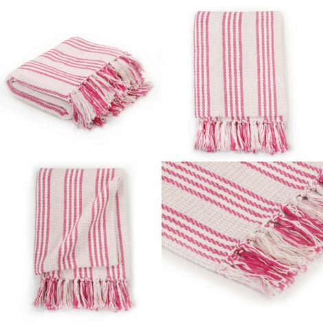 Copriletto in Cotone a Righe 125x150 cm Rosa e Bianco - Copriletto rosa e bianco - Copriletto morbido