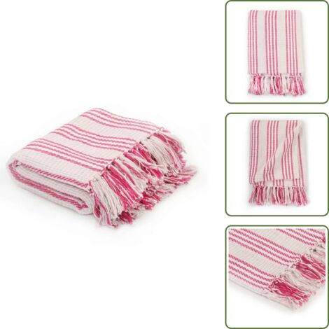 Copriletto per interni - vidaXL Copriletto in Cotone a Righe 125x150 cm Rosa e Bianco - Copriletto per divano