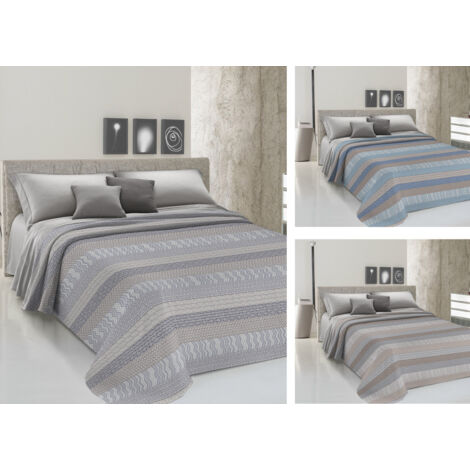 Copriletto Piquet Primavera Estate 100% Cotone Disegno Azteco, misuraMatrimonialecoloreGrigio