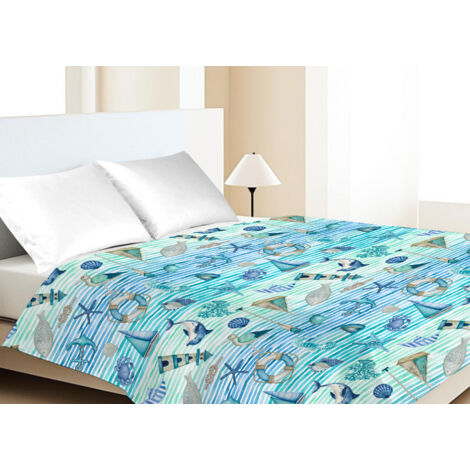 Copriletto Piquet Primavera Estate 100% Cotone Disegno Mare 25GI, misuraMatrimonialecoloreMare 25GI