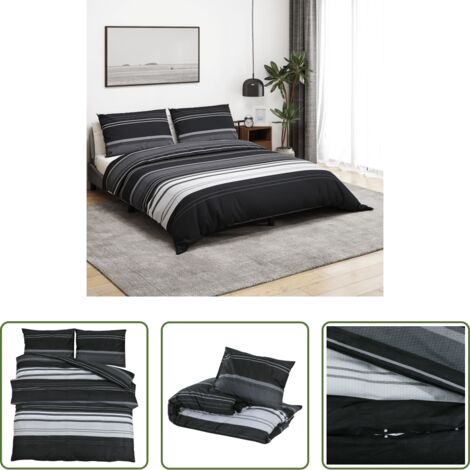 Copriletto -  Set Copripiumino Nero e Bianco 155x220 cm in Cotone