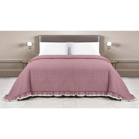 Copriletto Trapuntato Matrimoniale Arles 250x250cm - Microfibra Bicolore Con Balze, Zucchero/Panna - Foto 2