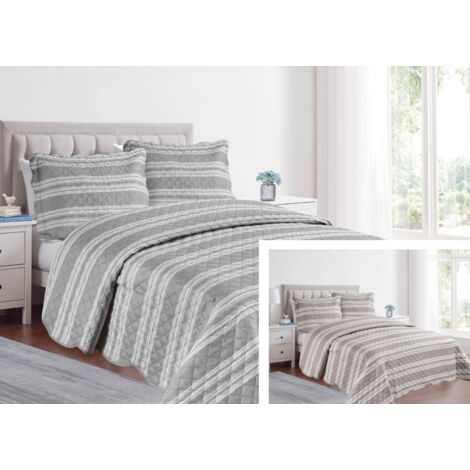 Copriletto Matrimoniale In Cotone Tinto In Filo | Misura 360x290 Cm, Righe Eleganti | Leggero, Traspirante, Made In Italy