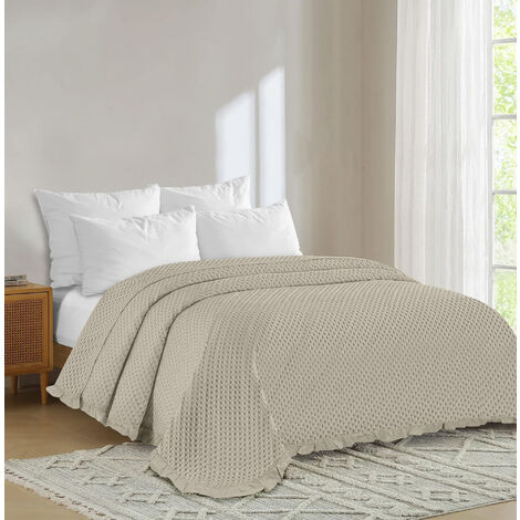 Copriletto Trapuntato Volant Matrimoniale Trapuntino Tinta Unita Due Piazze Con Balze Coperta Leggera Primavera Estate Trapunta Leggera Beige