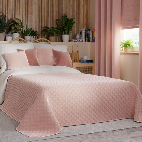 Copriletto VELVI 220x240cm - rosa cipria con motivo geometrico