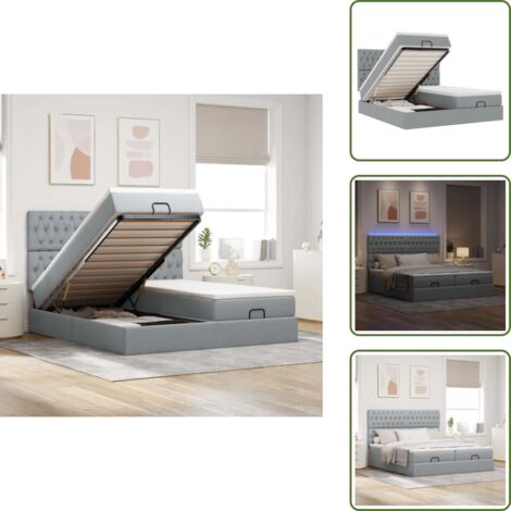 Coprimaterasso lavabile - vidaXL Struttura Letto Pouf con Materassi 160x200 cm in Tessuto - Luci a LED