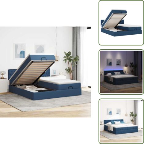 Coprimaterasso lavabile - vidaXL Struttura Letto Pouf con Materassi Blu 180x200cm in Tessuto - Luci a LED