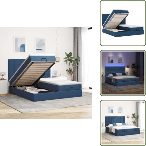 Coprimaterasso lavabile - vidaXL Struttura Letto Pouf con Materassi Blu 180x200cm in Tessuto - Luci a LED