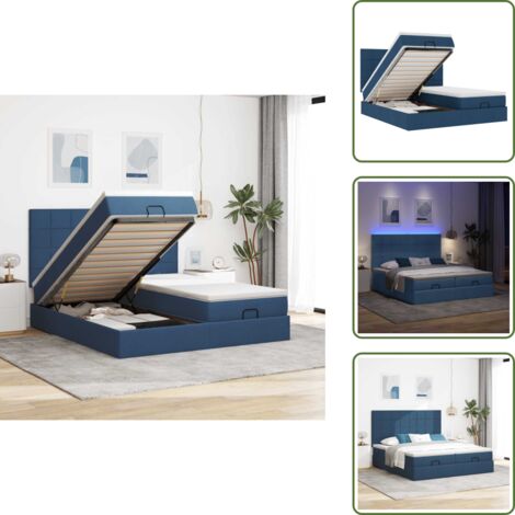 Coprimaterasso lavabile - vidaXL Struttura Letto Pouf con Materassi Blu 200x200 cm in Tessuto - Luci a LED