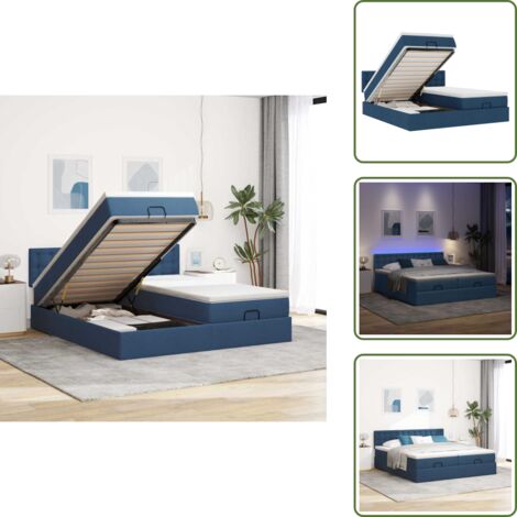 Coprimaterasso lavabile - vidaXL Struttura Letto Pouf con Materassi Blu 200x200 cm in Tessuto - Luci a LED