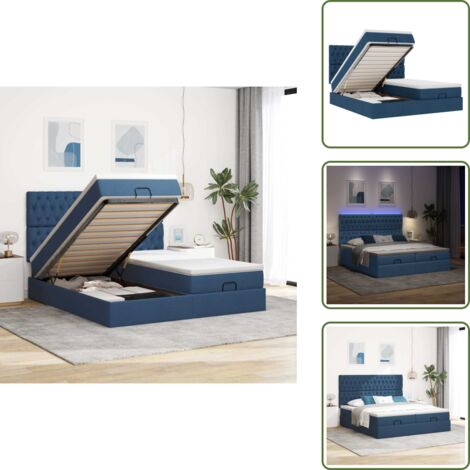Coprimaterasso lavabile - vidaXL Struttura Letto Pouf con Materassi Blu 200x200 cm in Tessuto - Luci a LED