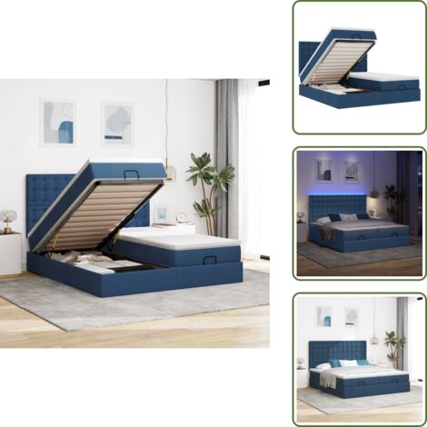Coprimaterasso lavabile - vidaXL Struttura Letto Pouf con Materassi Blu 200x200 cm in Tessuto - Luci a LED