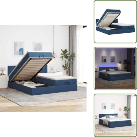 Coprimaterasso lavabile - vidaXL Struttura Letto Pouf con Materassi Blu 200x200 cm in Tessuto - Luci a LED