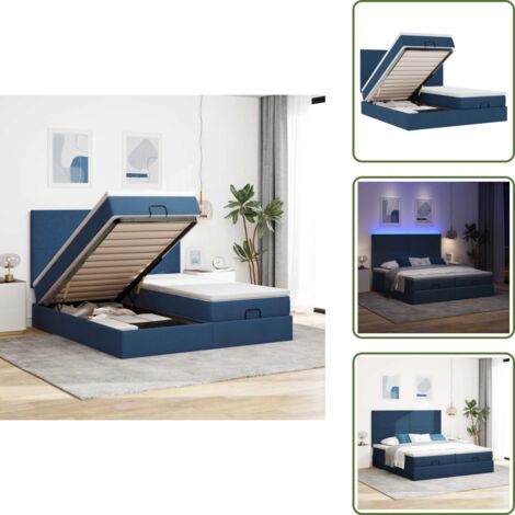 Coprimaterasso lavabile - vidaXL Struttura Letto Pouf con Materassi Blu 200x200 cm in Tessuto - Luci a LED