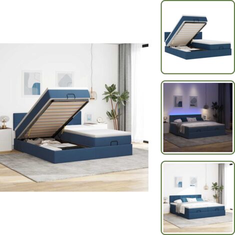 Coprimaterasso lavabile - vidaXL Struttura Letto Pouf con Materassi Blu 200x200 cm in Tessuto - Luci a LED