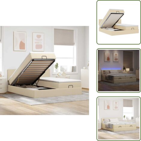 Coprimaterasso lavabile - vidaXL Struttura Letto Pouf con Materassi Crema 180x200 cm in Tessuto - Luci a LED