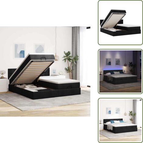 Coprimaterasso lavabile - vidaXL Struttura Letto Pouf con Materassi Nero 180x200 cm in Tessuto - Luci a LED