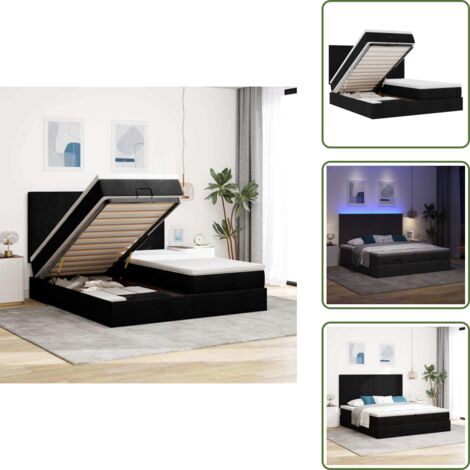 Coprimaterasso lavabile - vidaXL Struttura Letto Pouf con Materassi Nero 200x200 cm in Tessuto - Luci a LED