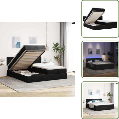 Coprimaterasso lavabile - vidaXL Struttura Letto Pouf con Materassi Nero 200x200 cm in Tessuto - Luci a LED