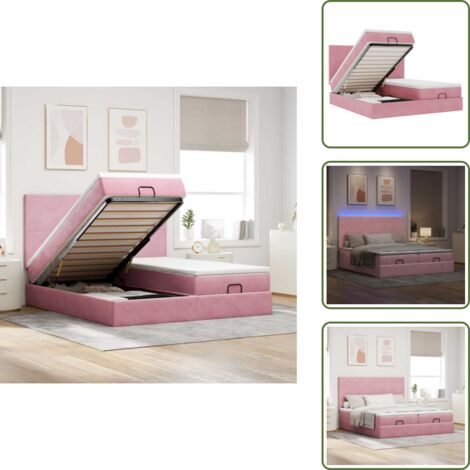 Coprimaterasso lavabile - vidaXL Struttura Letto Pouf con Materassi Rosa 180x200 cm Velluto - Luci a LED