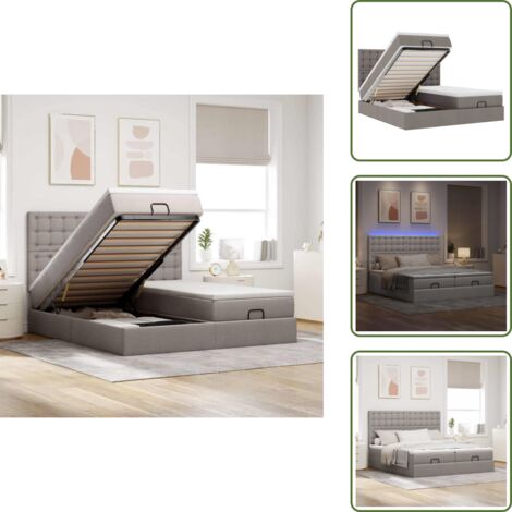 Coprimaterasso lavabile - vidaXL Struttura Letto Pouf con Materassi Tortora 180x200cm in Tessuto - Luci a LED
