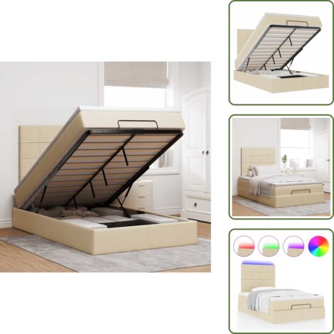 Coprimaterasso lavabile - vidaXL Struttura Letto Pouf con Materasso Crema 120x200 cm in Tessuto - Luci a LED