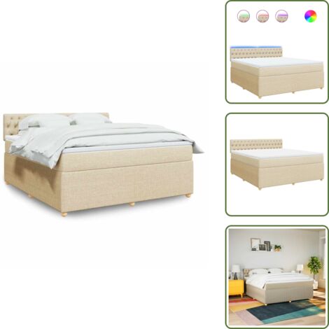 Coprimaterasso per letto - vidaXL Giroletto a Molle con Materasso Crema 180x200 cm in Tessuto - Letto con testiera