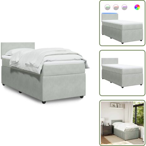 Coprimaterasso per letto - vidaXL Giroletto a Molle con Materasso Grigio Chiaro 80x200 cm Velluto - Letto con testiera