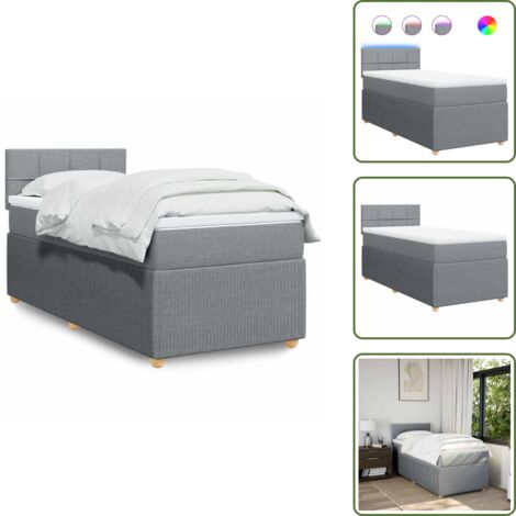 Coprimaterasso per letto - vidaXL Giroletto a Molle con Materasso Grigio Chiaro 90x190 cm Tessuto - Letto con testiera