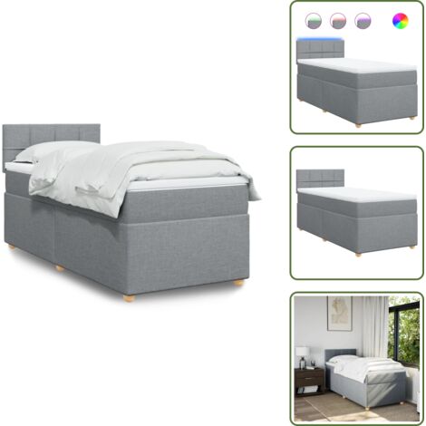 Coprimaterasso per letto - vidaXL Giroletto a Molle con Materasso Grigio Chiaro 90x190 cm Tessuto - Letto con testiera