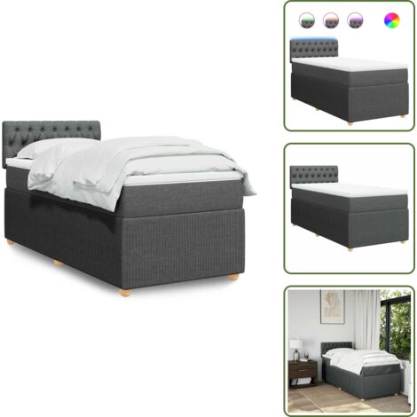 Coprimaterasso per letto - vidaXL Giroletto a Molle con Materasso Grigio Scuro 90x190 cm Tessuto - Letto con testiera