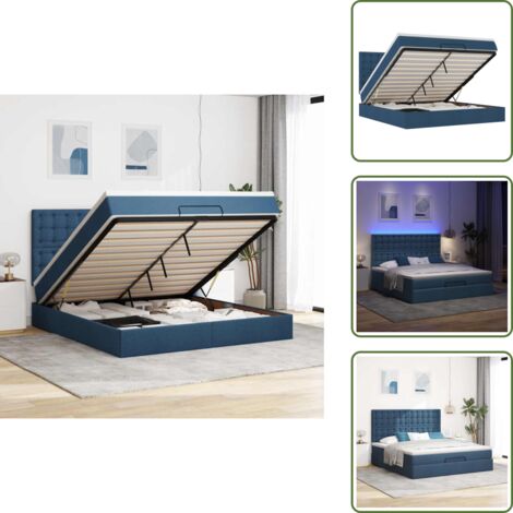 Coprimaterasso sfoderabile - vidaXL Struttura Letto Pouf con Materasso Blu 160x200 cm in Tessuto - Luci LED