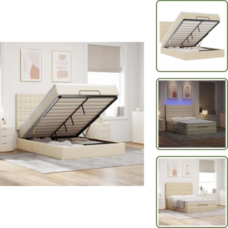 Coprimaterasso sfoderabile - vidaXL Struttura Letto Pouf con Materasso Crema 140x200 cm in Tessuto - Luci LED per letto