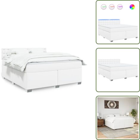 Coprimaterasso - vidaXL Giroletto a Molle con Materasso Bianco 180x200 cm in Similpelle - Luci a LED