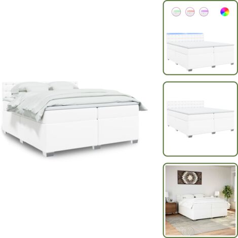 Coprimaterasso - vidaXL Giroletto a Molle con Materasso Bianco 200x200cm in Similpelle - Luci a LED